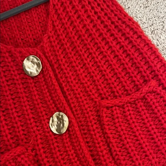 Zara Red V-Neck Sweater Vest with Gold Buttons - Picture 3 of 6